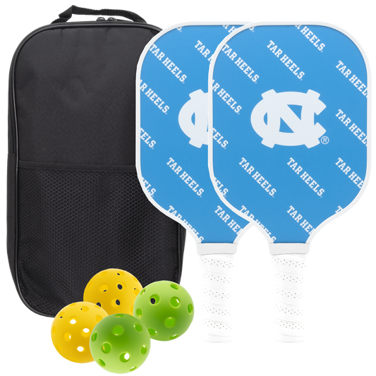 North Carolina Tar Heels pickleball paddle set with balls and carry case