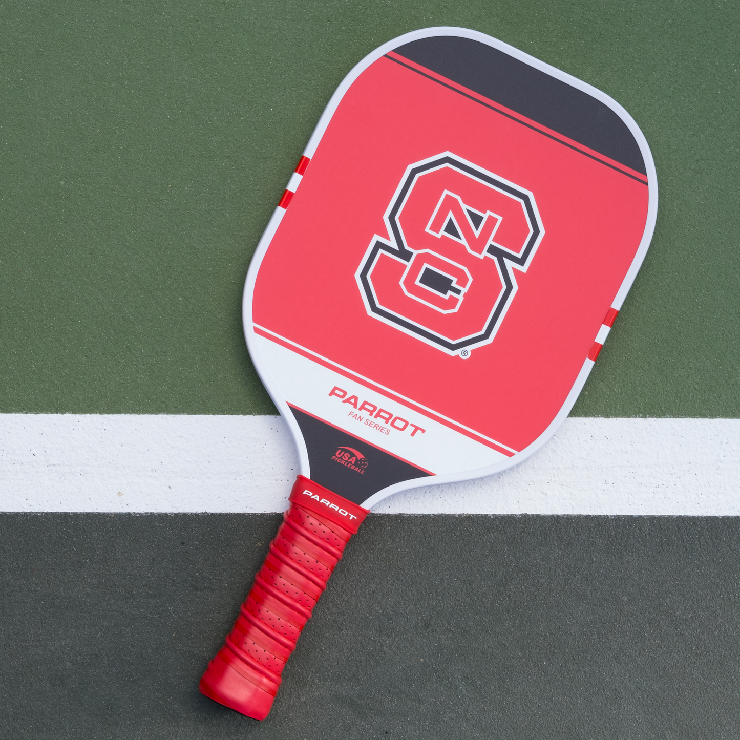 NC State Wolfpack Sport Plus pickleball paddle back view on the court