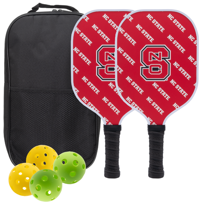 NC State Wolfpack pickleball paddle set with balls and carry case