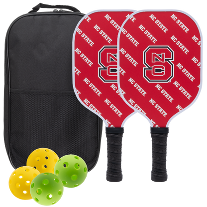 NC State Wolfpack pickleball paddle set with balls and carry case