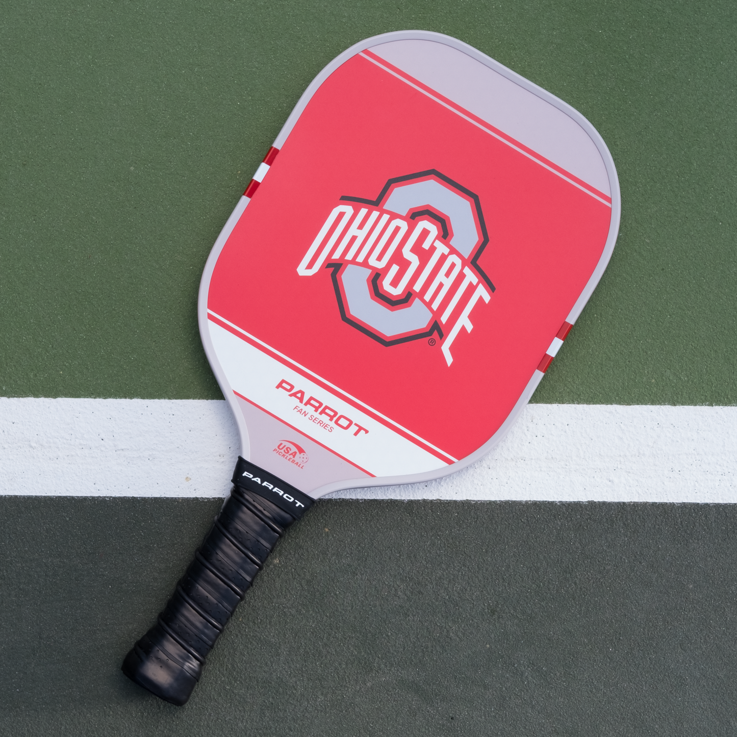 Ohio State Buckeyes Sport Plus pickleball paddle back view on the court