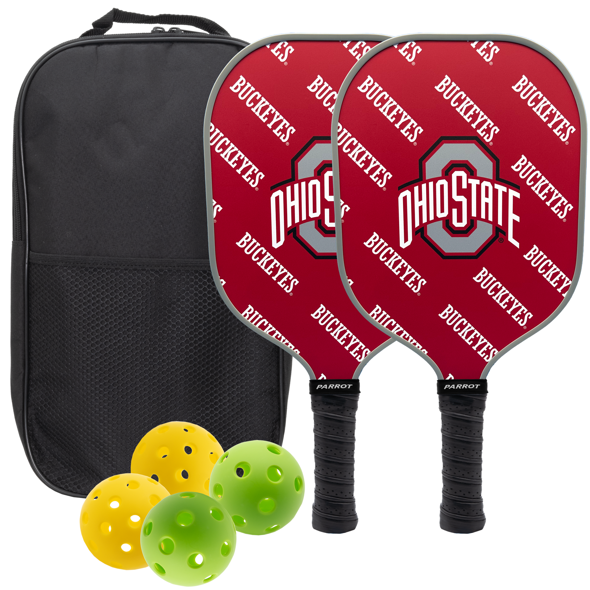 Ohio State Buckeyes pickleball paddle set with balls and carry case