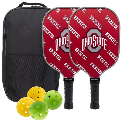 Ohio State Buckeyes pickleball paddle set with balls and carry case