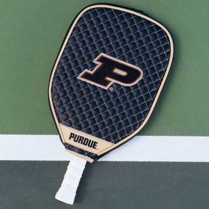 Purdue Boilermakers quilted pickleball paddle cover on court view