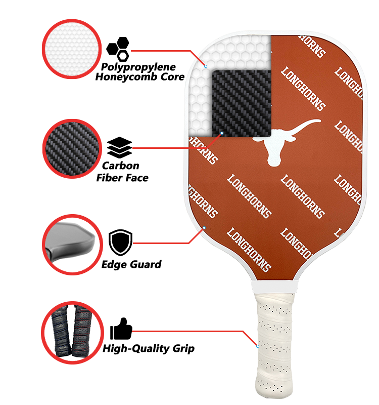 Texas Longhorns standard pickleball paddle additional view
