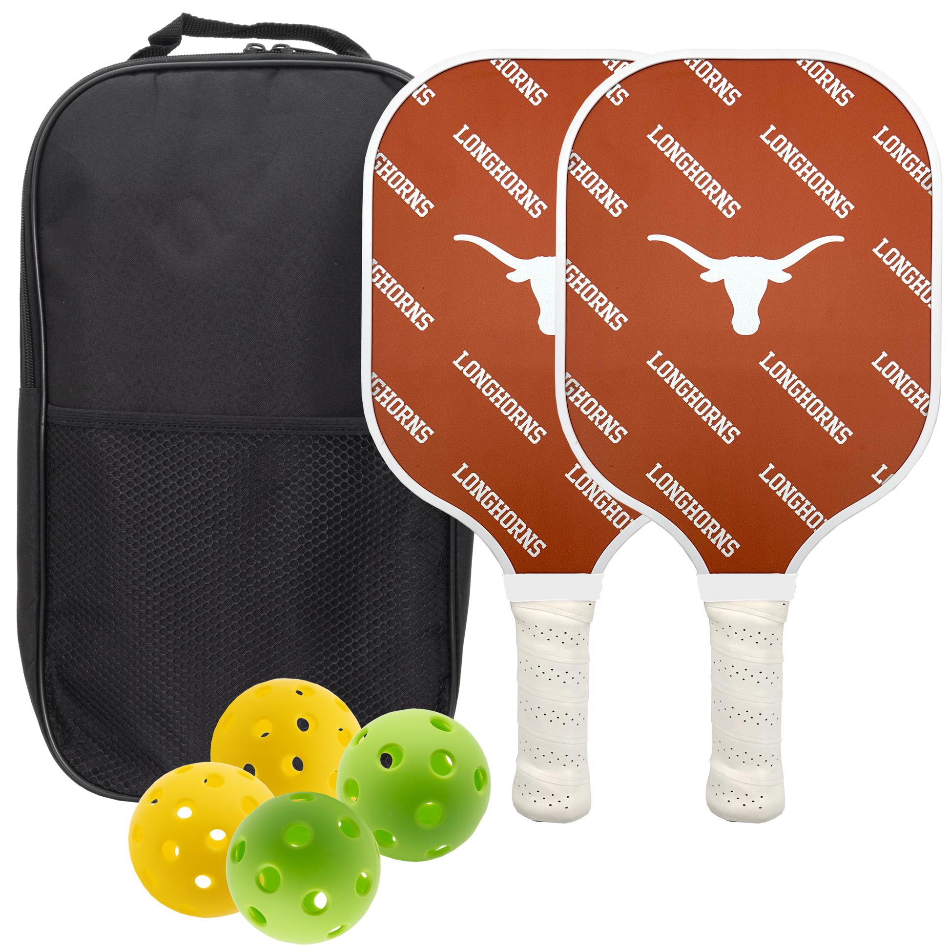 Texas Longhorns pickleball paddle set with balls and carry case