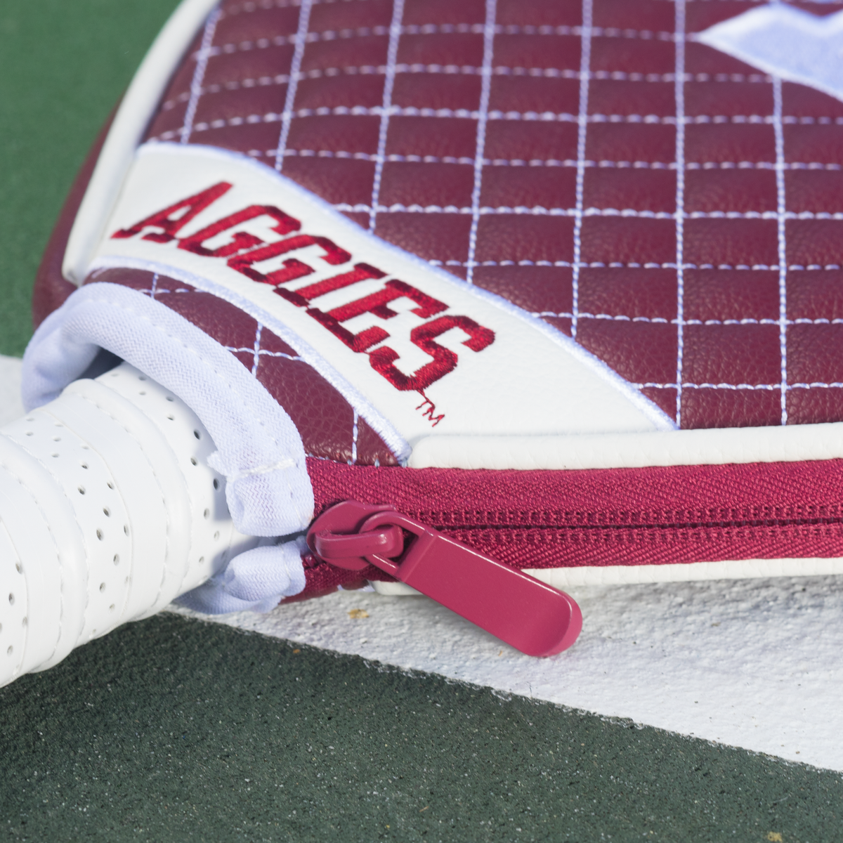 Texas A&M Aggies quilted pickleball paddle cover team name