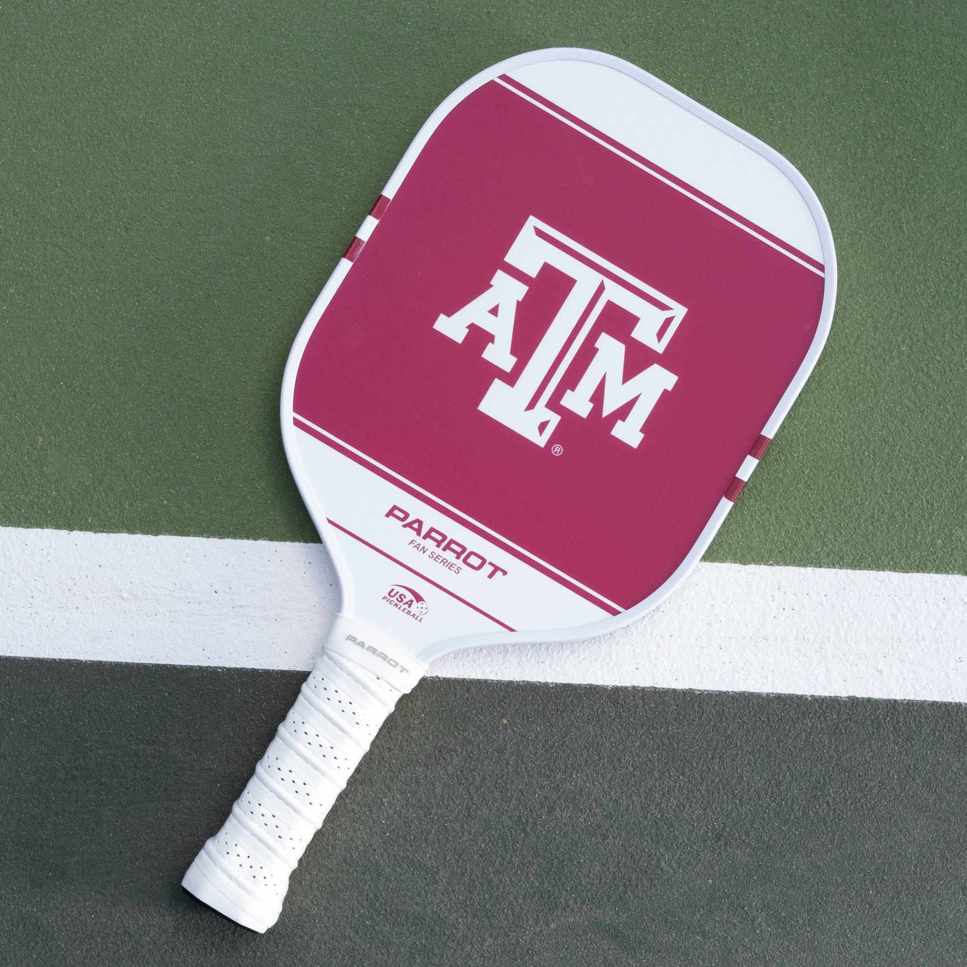 Texas A&M Aggies Sport Plus pickleball paddle back view on the court
