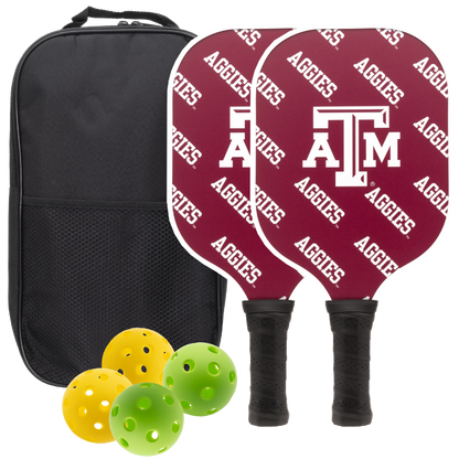 Texas A&M Aggies pickleball paddle set with balls and carry case