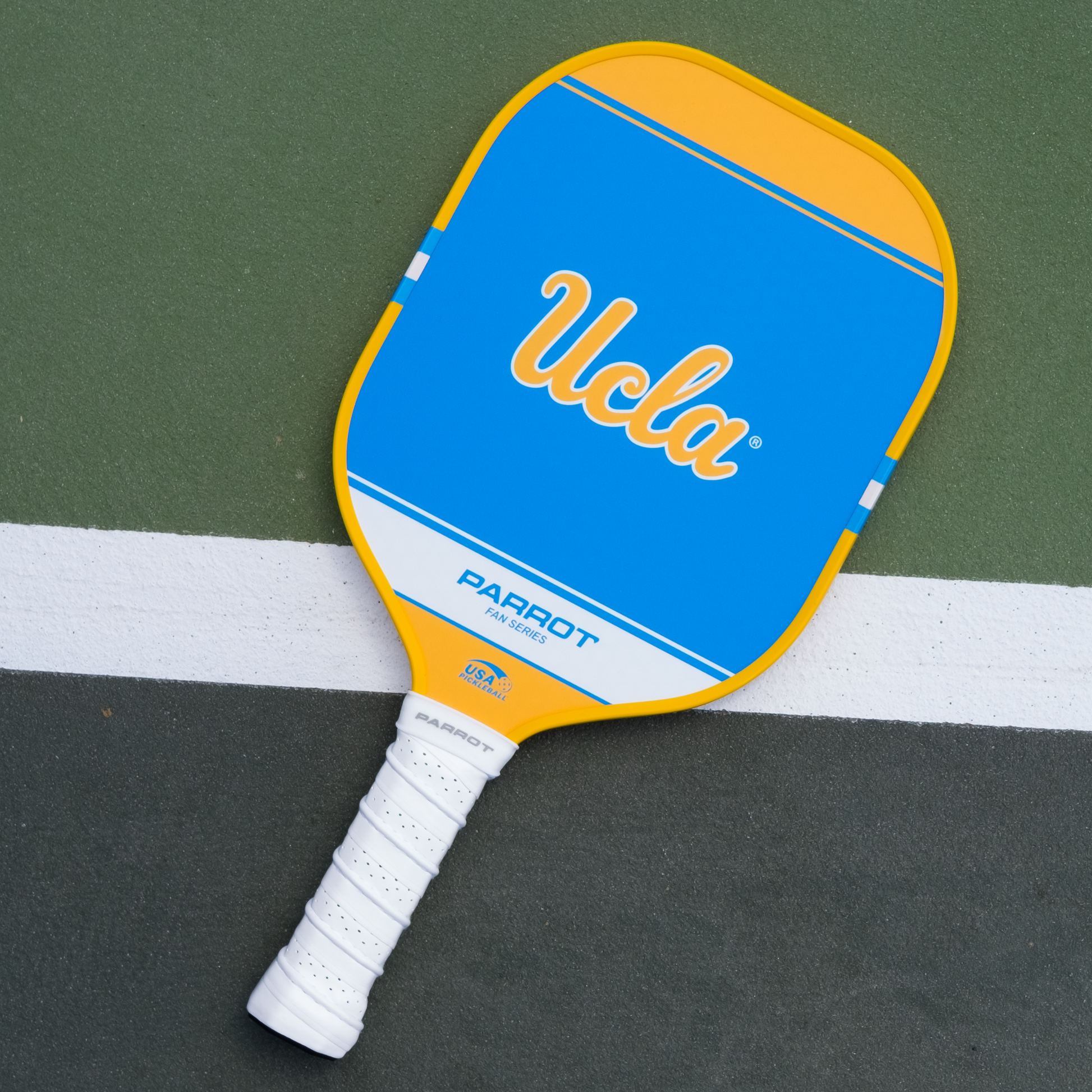 UCLA Bruins Sport Plus pickleball paddle back view on the court