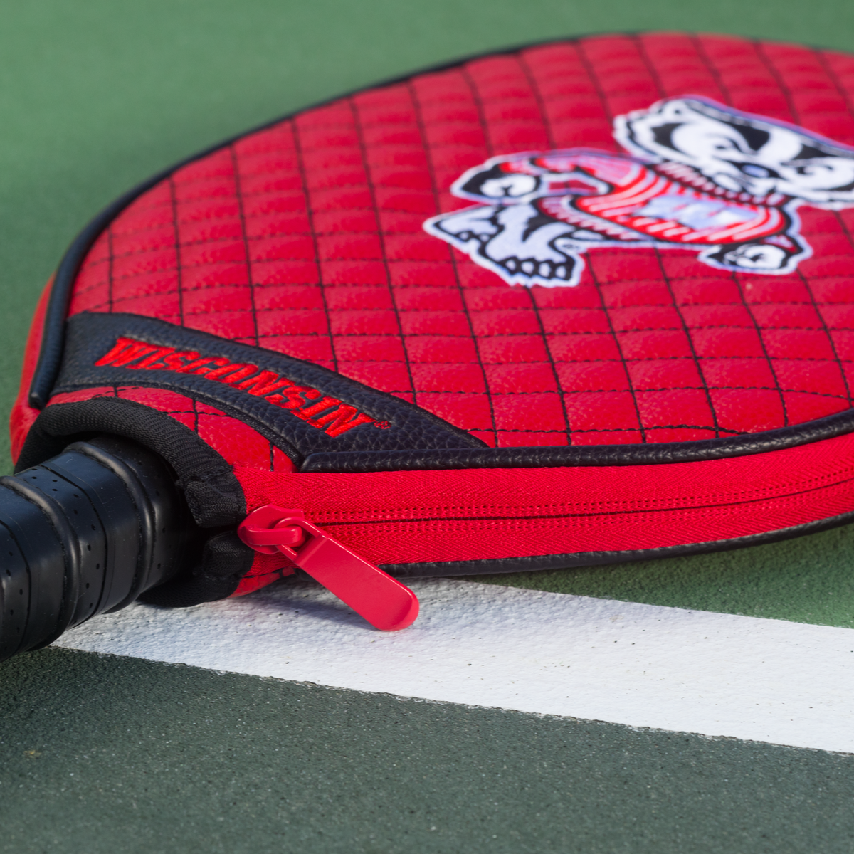 Wisconsin Badgers quilted pickleball paddle cover team name