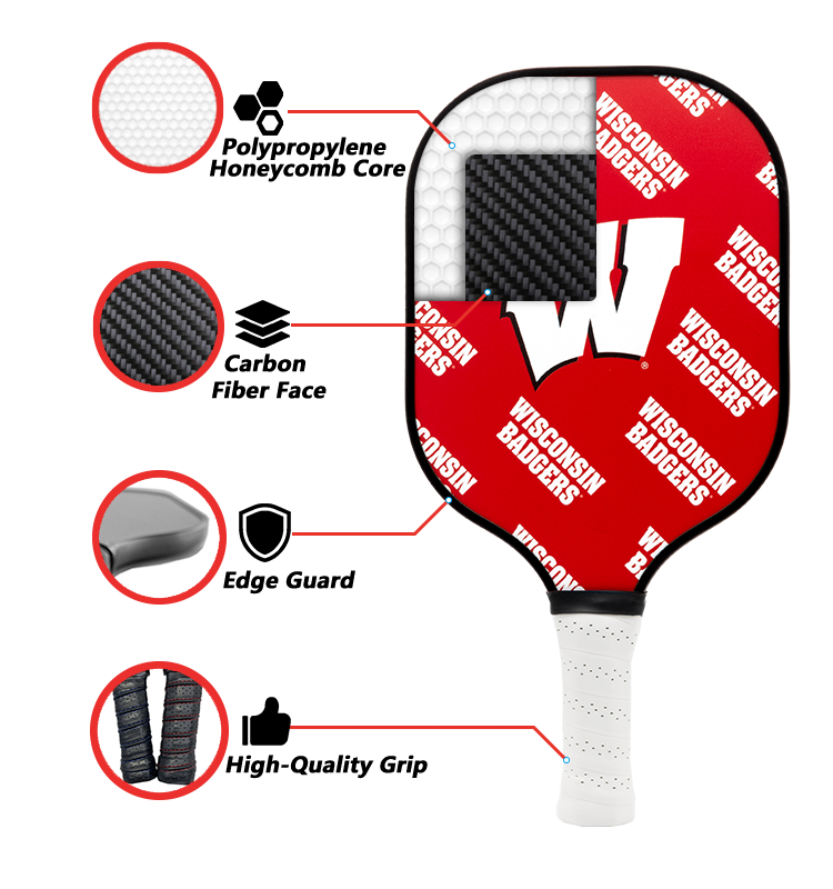 Wisconsin Badgers standard pickleball paddle additional view
