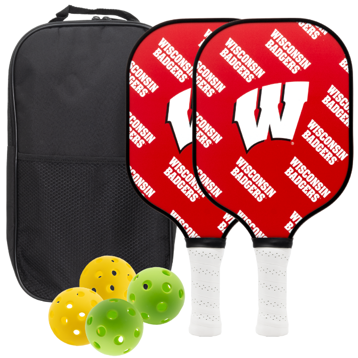 Wisconsin Badgers pickleball paddle set with balls and carry case