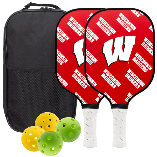 Wisconsin Badgers pickleball paddle set with balls and carry case