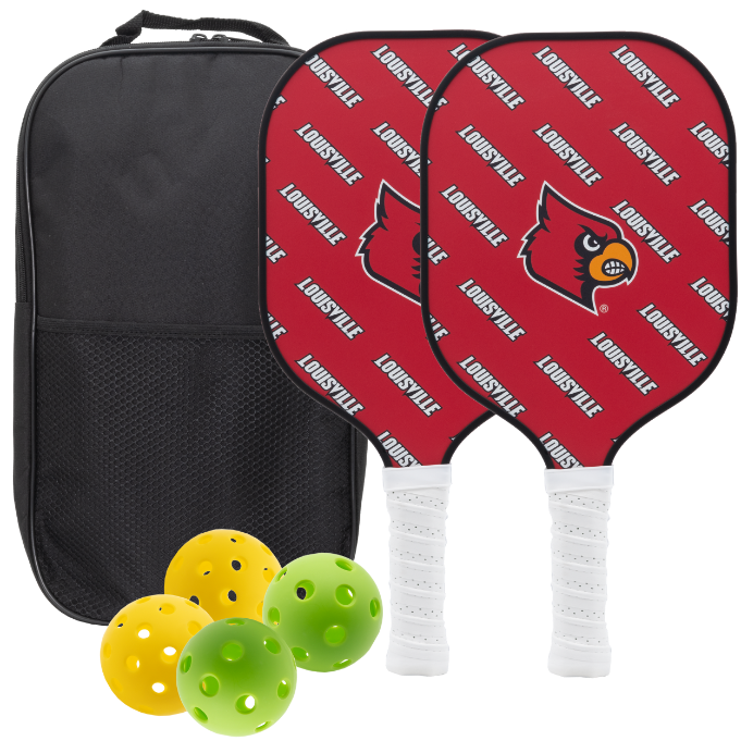 Louisville Cardinals pickleball paddle set with balls and carry case