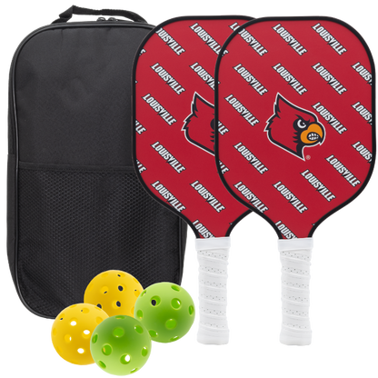Louisville Cardinals pickleball paddle set with balls and carry case