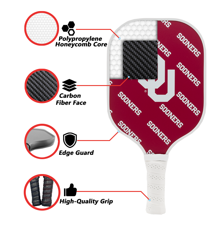 Oklahoma Sooners standard pickleball paddle additional view