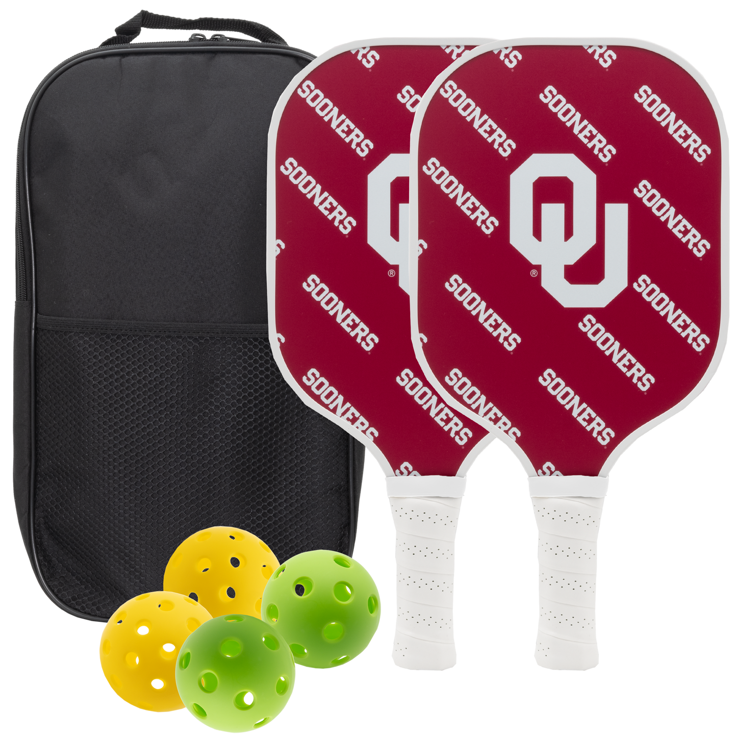 Oklahoma Sooners pickleball paddle set with balls and carry case