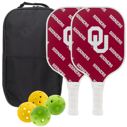 Oklahoma Sooners pickleball paddle set with balls and carry case