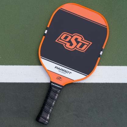 Oklahoma State Cowboys Sport Plus pickleball paddle back view on the court