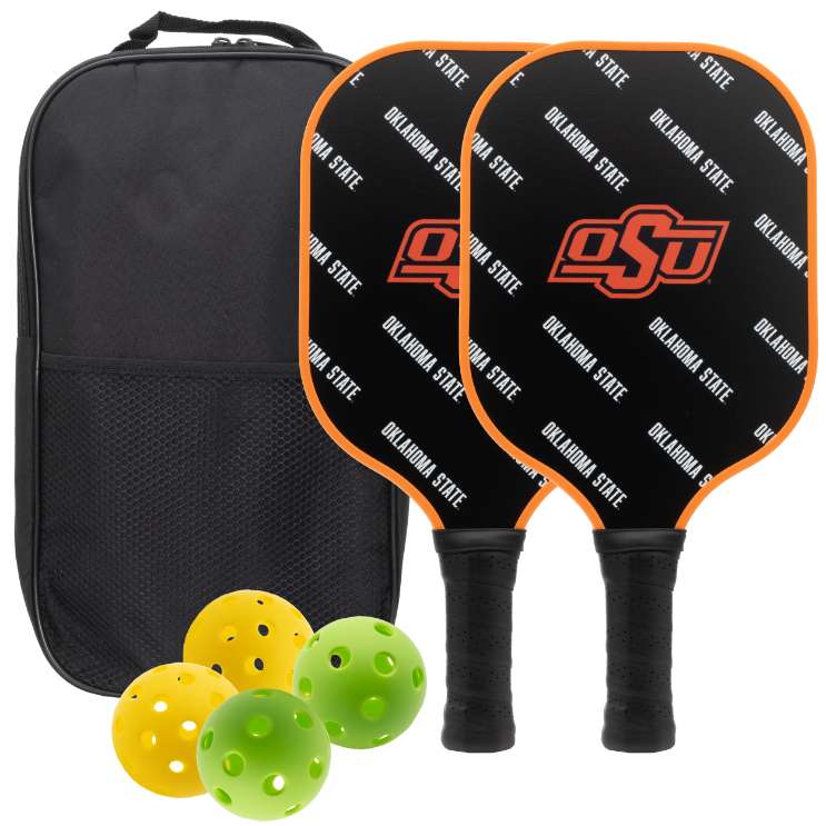Oklahoma State Cowboys pickleball paddle set with balls and carry case