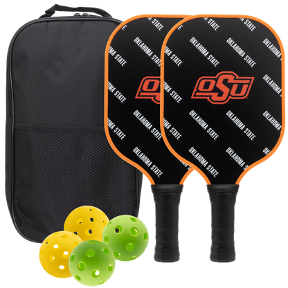 Oklahoma State Cowboys pickleball paddle set with balls and carry case