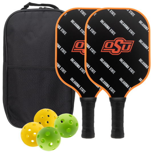 Oklahoma State Cowboys pickleball paddle set with balls and carry case
