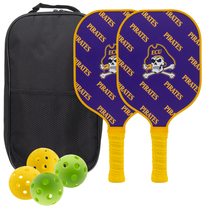 East Carolina Pirates pickleball paddle set with balls and carry case