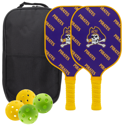 East Carolina Pirates pickleball paddle set with balls and carry case