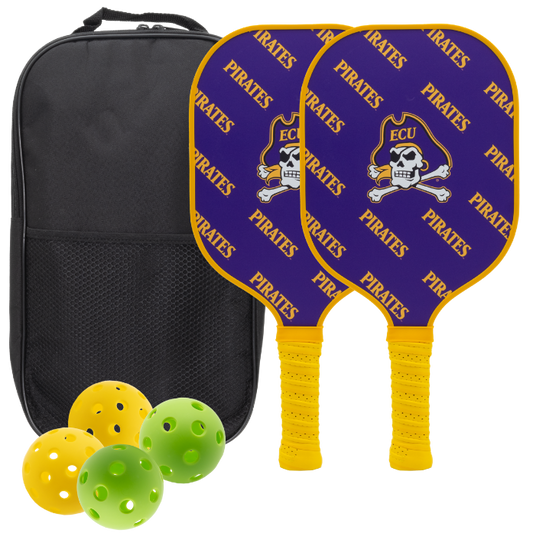 East Carolina Pirates pickleball paddle set with balls and carry case