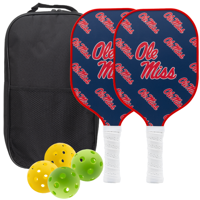 Ole Miss Rebels pickleball paddle set with balls and carry case