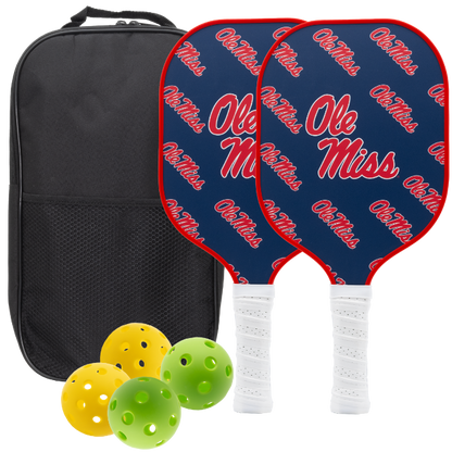 Ole Miss Rebels pickleball paddle set with balls and carry case