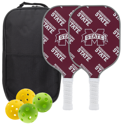 Mississippi State Bulldogs pickleball paddle set with balls and carry case