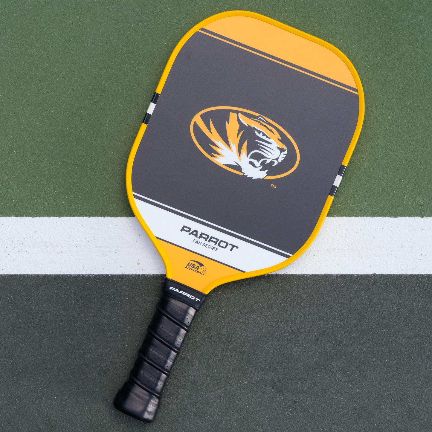 Missouri Tigers Sport Plus pickleball paddle back view on the court