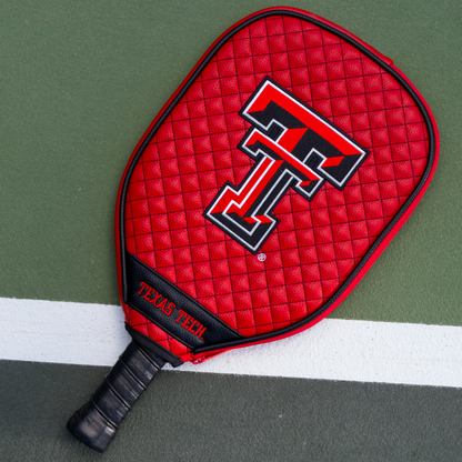 Texas Tech Red Raiders quilted pickleball paddle cover on court view