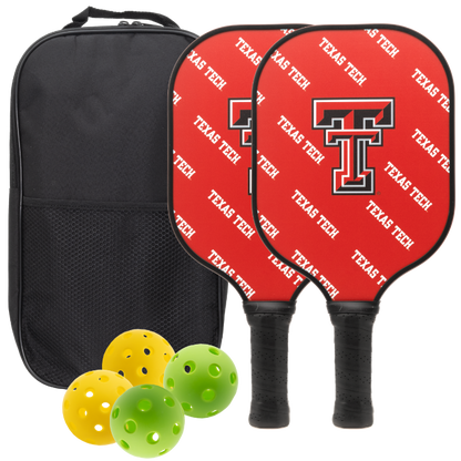 Texas Tech Red Raiders pickleball paddle set with balls and carry case