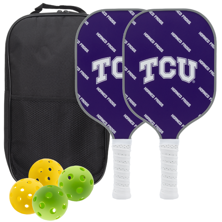 TCU Horned Frogs pickleball paddle set with balls and carry case