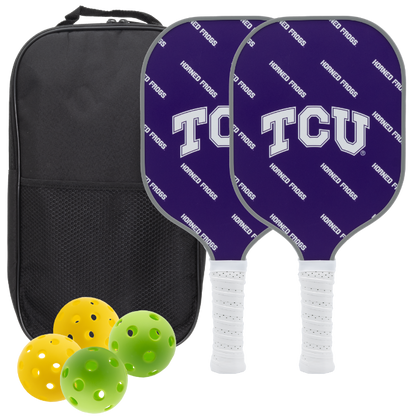 TCU Horned Frogs pickleball paddle set with balls and carry case