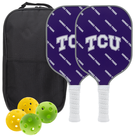 TCU Horned Frogs pickleball paddle set with balls and carry case