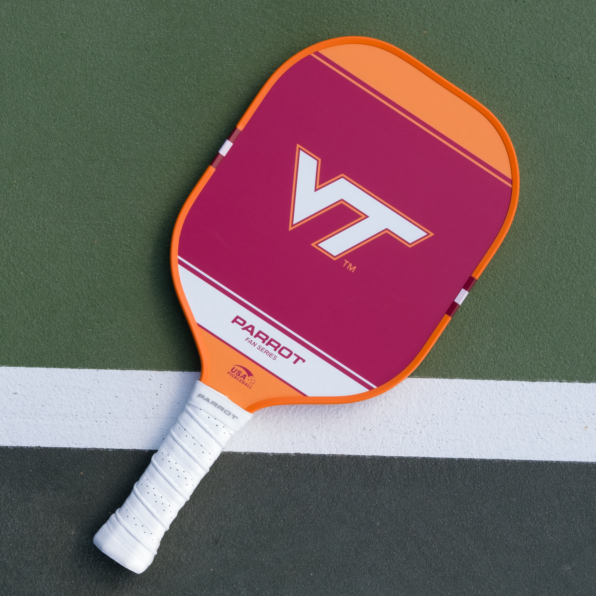 Virginia Tech Hokies Sport Plus pickleball paddle back view on the court