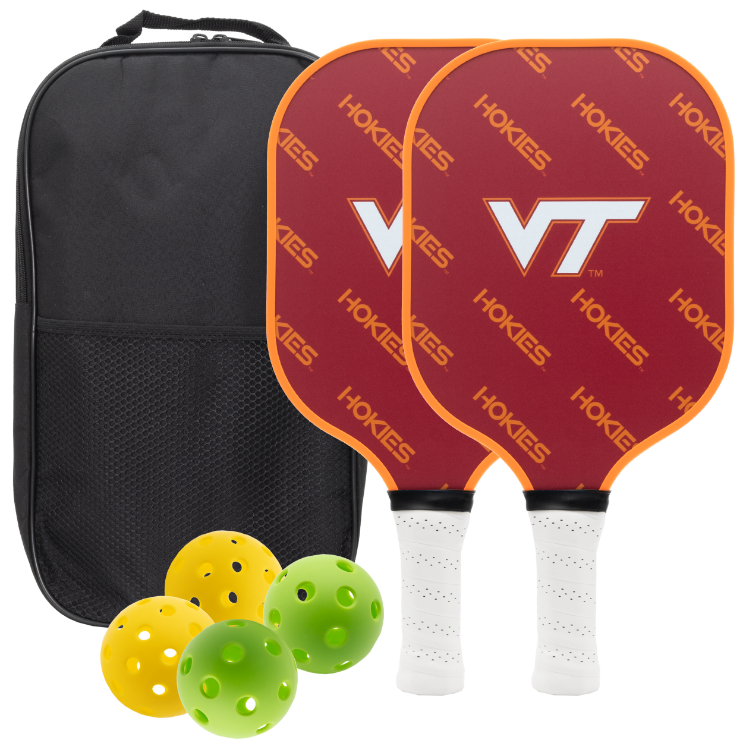 Virginia Tech Hokies pickleball paddle set with balls and carry case