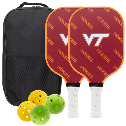Virginia Tech Hokies pickleball paddle set with balls and carry case