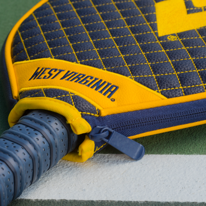 West Virginia Mountaineers quilted pickleball paddle cover team name