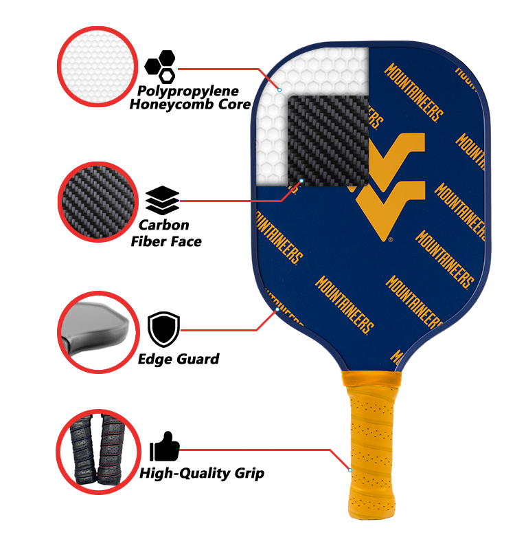 West Virginia Mountaineers standard pickleball paddle additional view