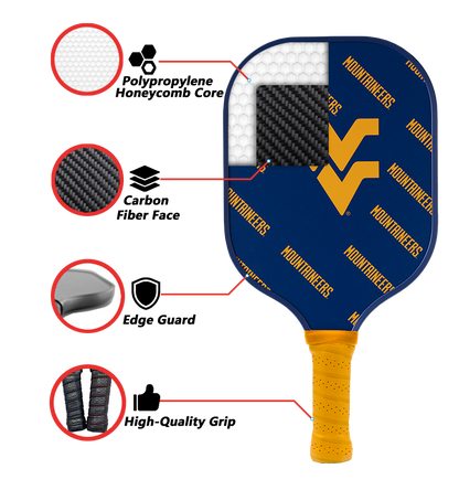 West Virginia Mountaineers standard pickleball paddle additional view