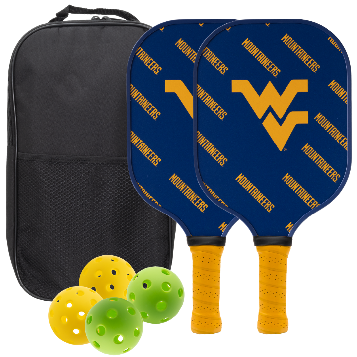 West Virginia Mountaineers pickleball paddle set with balls and carry case