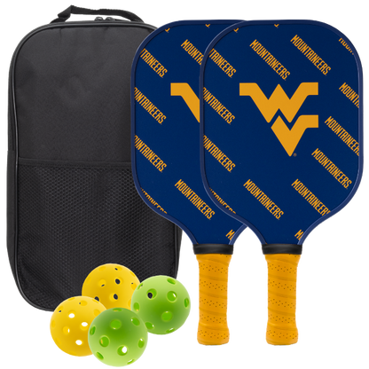 West Virginia Mountaineers pickleball paddle set with balls and carry case