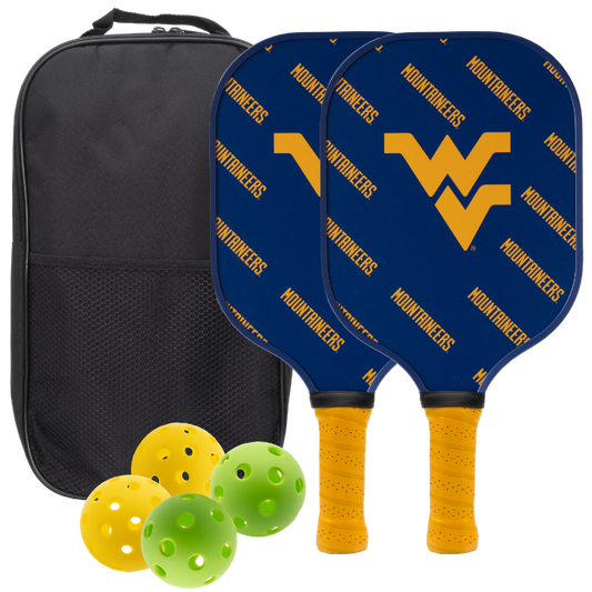West Virginia Mountaineers pickleball paddle set with balls and carry case