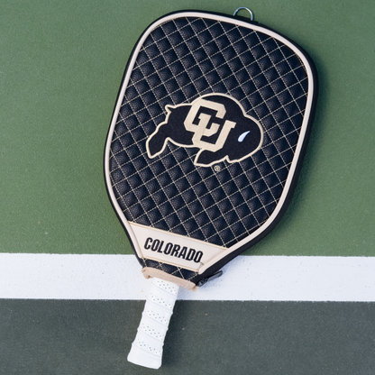 Colorado Buffaloes quilted pickleball paddle cover on court view
