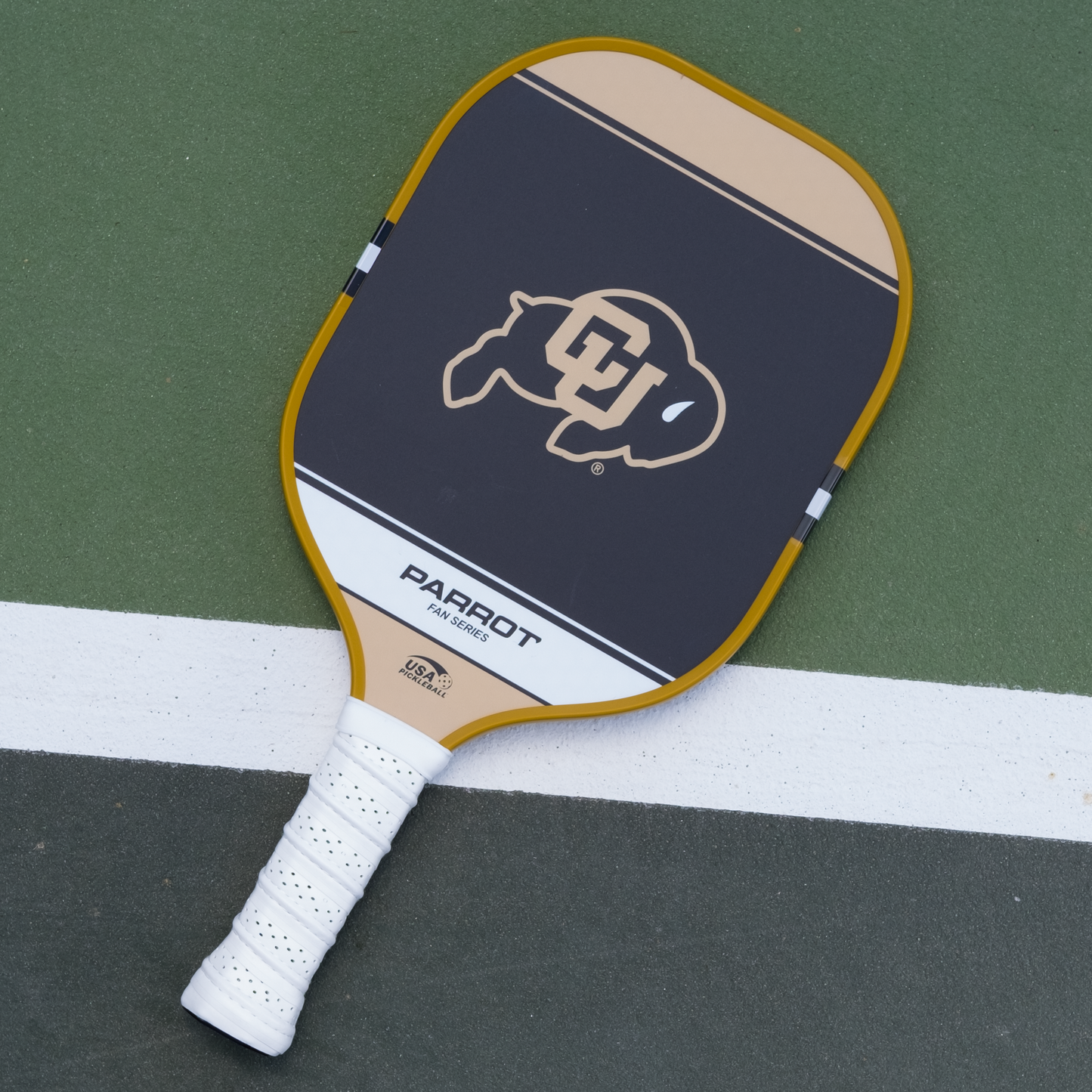 Colorado Buffaloes Sport Plus pickleball paddle back view on the court